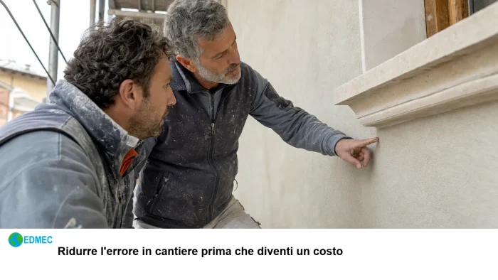 Tecnici EDMEC verificano un dettaglio di finitura prima della fase successiva