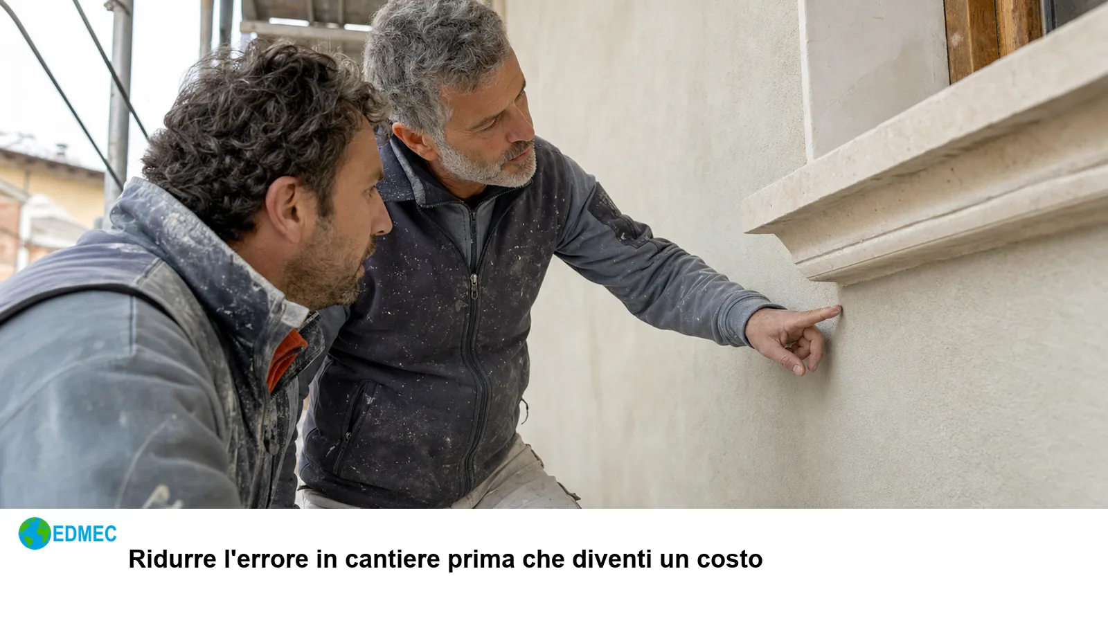 Tecnici EDMEC verificano un dettaglio di finitura prima della fase successiva